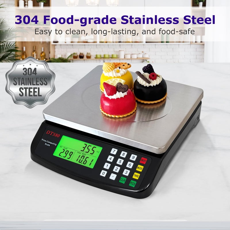 MOCCO Large Digital Kitchen Scale 40kg/88lb Stainless Steel Price Computing Scale Counting Scale Deli Scale with LCD Display for Baking Bread Cooking Meat Prep Parts and Coins Adapter Included (Black) - Image 5